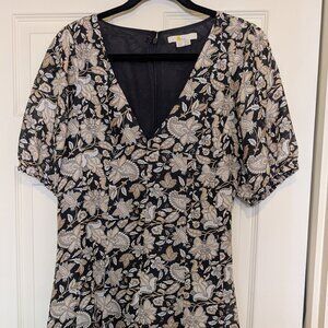 Boden Womens Size 12 Floral Lined V-Neck A-Line Short Sleeve Dress